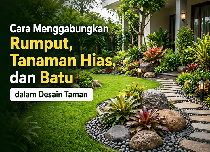 Cara Menggabungkan Rumput, Tanaman Hias, dan Batu dalam Desain Taman