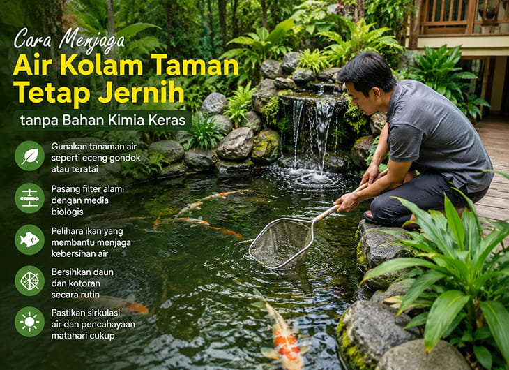 Cara Menjaga Air Kolam Taman Tetap Jernih tanpa Bahan Kimia Keras