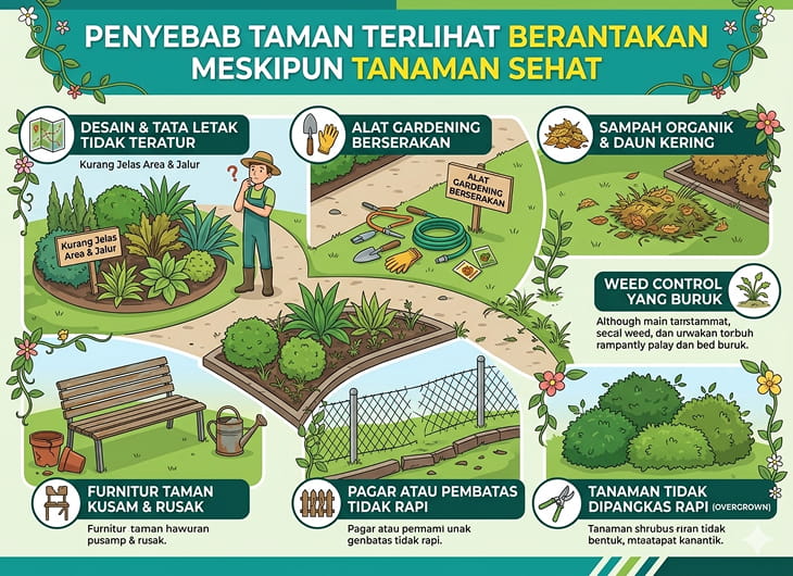Penyebab Taman Terlihat Berantakan meskipun Tanaman Sehat