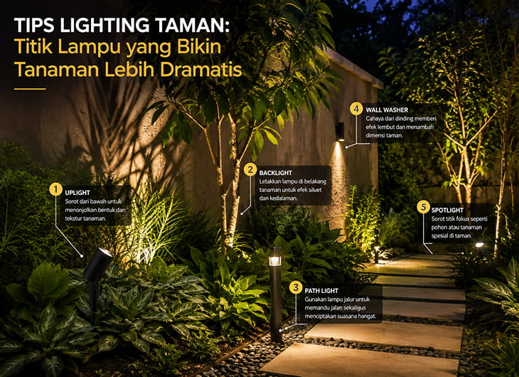 Tips Lighting Taman: Titik Lampu yang Bikin Tanaman Lebih Dramatis