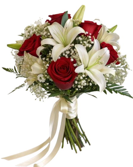BUKET BUNGA LILY DAN MAWAR MERAH